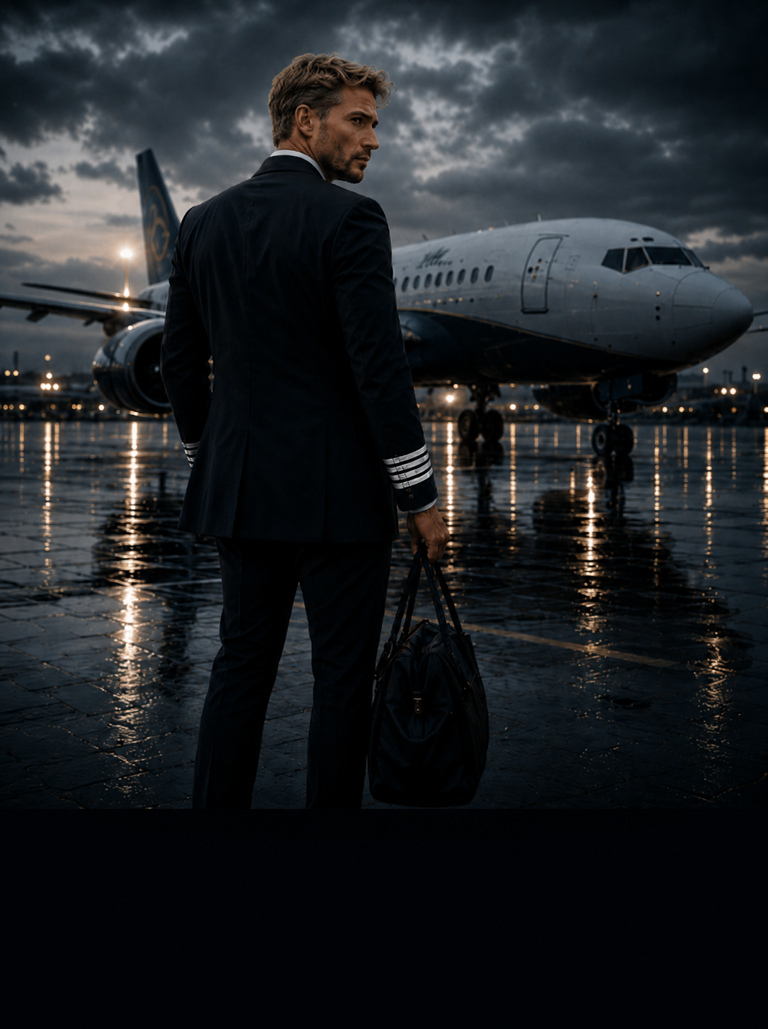 Pilot walking toward an aircraft at night